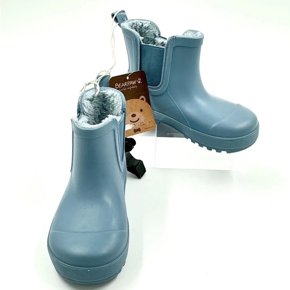 Bearpaw Size 9 Rain Boot Blue Faux Fur Lined Chelsea NEW Toddler $45